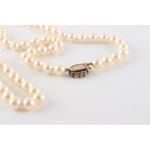 72 - Property of a lady - a cultured pearl single strand necklace, the 87 uniform pearls each approximate... 