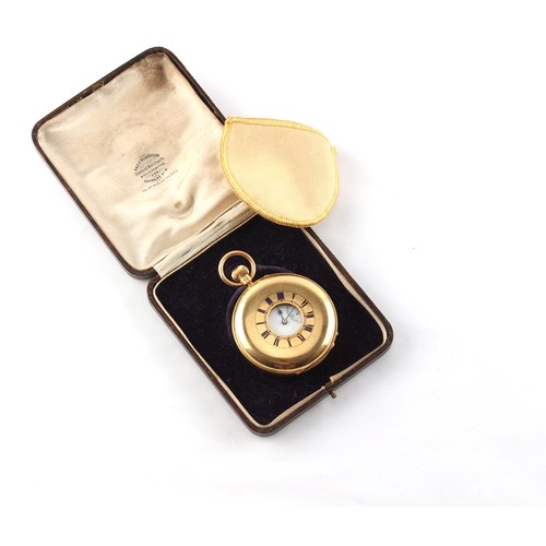 56 - Property of a deceased estate - a large size 18ct gold half hunter pocket watch, keyless wind, with ... 