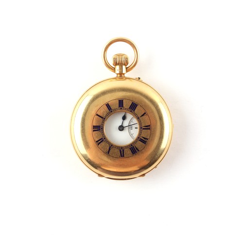 56 - Property of a deceased estate - a large size 18ct gold half hunter pocket watch, keyless wind, with ... 