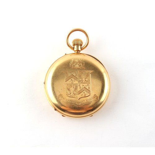 56 - Property of a deceased estate - a large size 18ct gold half hunter pocket watch, keyless wind, with ... 