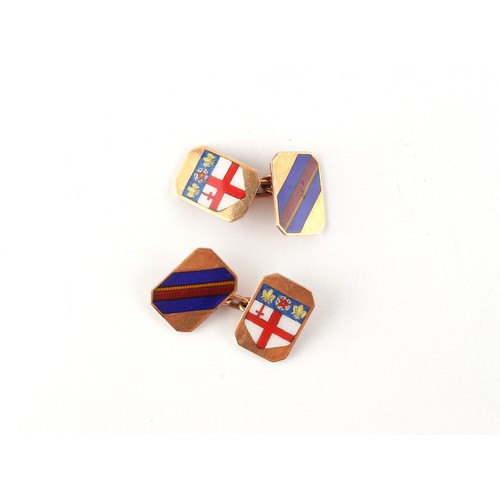 194 - Property of a lady - a pair of 9ct gold & enamel crested cufflinks, approximately 7.1 grams together... 