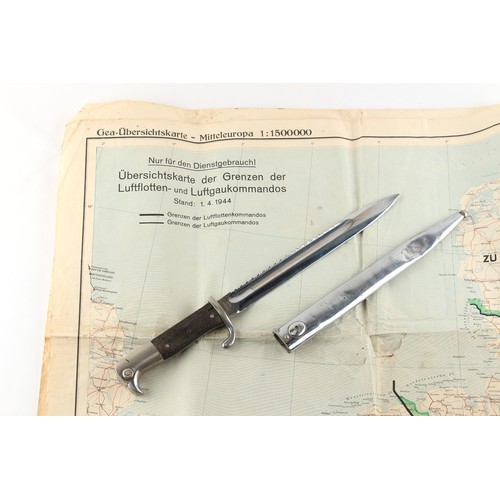 538 - Property of a gentleman - a German Erfurt saw back bayonet with plated scabbard, 9.75-inch (24.8cms.... 