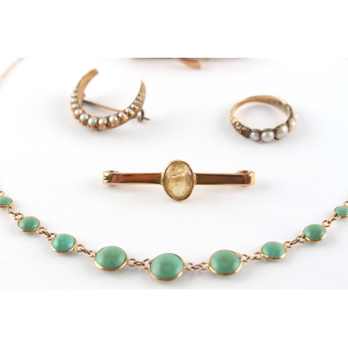 169 - Property of a deceased estate - a turquoise riviere necklace; together with a seed pearl crescent br... 