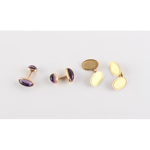 170 - Property of a deceased estate - a pair of 18ct gold plain oval panel cufflinks, approximately 10.3 g... 