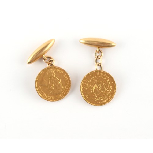 172 - Property of a deceased estate - a pair of 18ct gold cufflinks (one unmarked), each with a South Afri... 