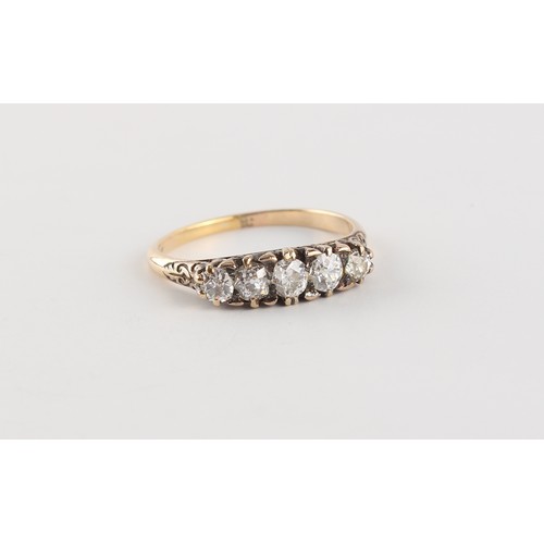 203 - Property of a gentleman - an 18ct yellow gold diamond five stone ring, the estimated total diamond w... 