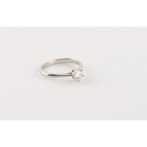 157 - A platinum diamond single stone ring, the round brilliant cut diamond weighing approximately 0.50 ca... 