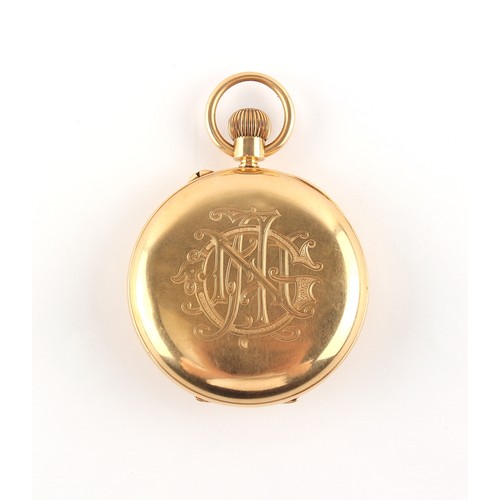 24 - Property of a lady - an 18ct gold half hunter cased pocket watch, keyless wind, the enamel dial insc... 