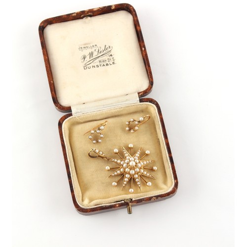 265 - Property of a lady - a late Victorian unmarked 15ct gold (tested) & pearl star pendant, 45mm long in... 