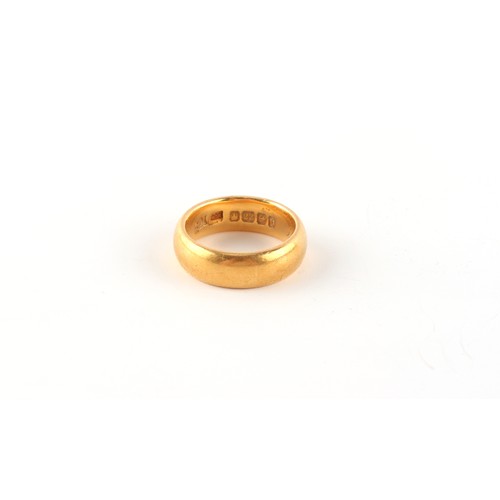 270 - Property of a lady - an early 20th century 22ct gold plain wedding ring, Birmingham 1913, with engra... 