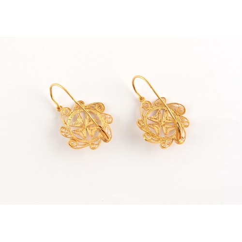 237 - Property of a lady - a pair of 18ct gold (tested) filigree earrings; together with a broken unmarked... 