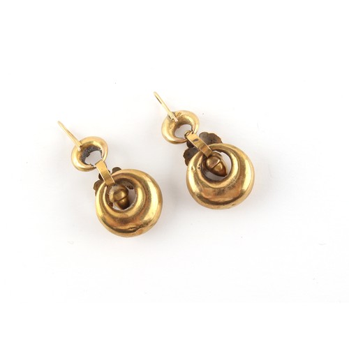 234 - Property of a lady - a pair of Victorian unmarked gold (tested) earrings, circa 1860, each approxima... 