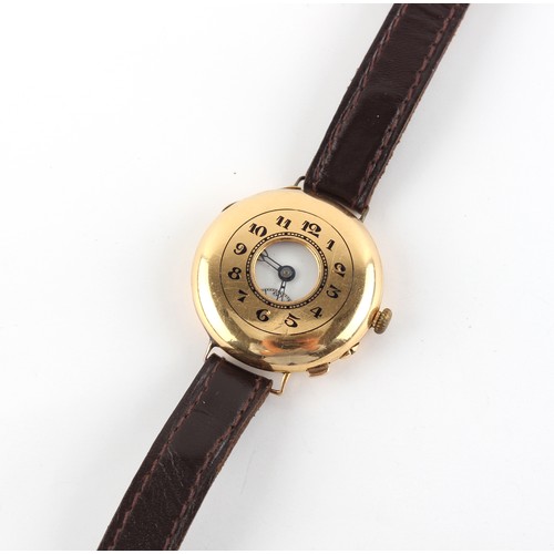 32 - Property of a lady - an early 20th century 18ct gold half hunter cased wristwatch, with subsidiary s... 