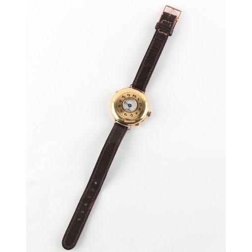 32 - Property of a lady - an early 20th century 18ct gold half hunter cased wristwatch, with subsidiary s... 