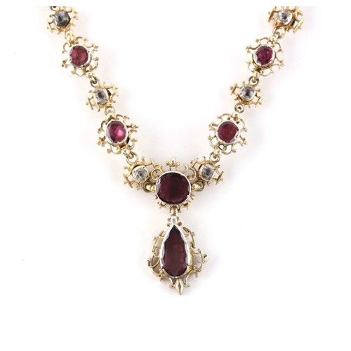 73 - An 18th century Georgian garnet & rock crystal necklace, with closed back settings, 16.25ins. (41cms... 