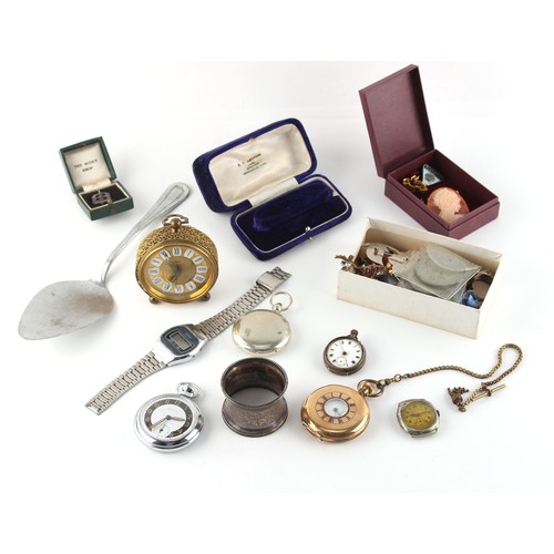 190 - Property of a gentleman - a box containing assorted watches & costume jewellery including a gold pla... 