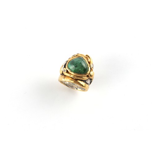 275A - Property of a lady - Eileen Coyne - a bespoke unmarked yellow gold (tests 22ct) & silver emerald & d... 