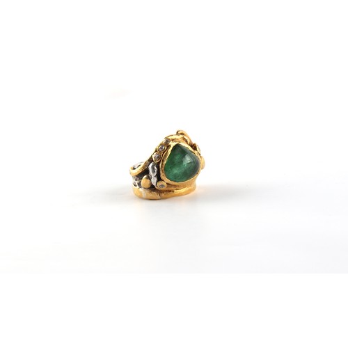 275A - Property of a lady - Eileen Coyne - a bespoke unmarked yellow gold (tests 22ct) & silver emerald & d... 