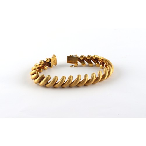 276A - Property of a lady - an 18ct yellow gold (tested) rope design bracelet with brushed finish, marked '... 