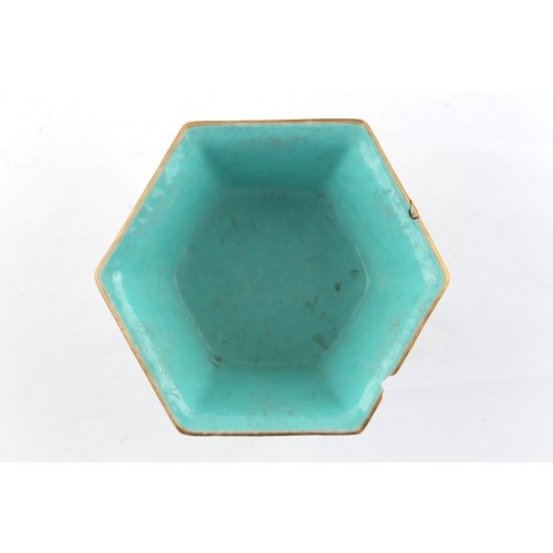 86 - Property of a deceased estate - a Chinese famille rose hexagonal bowl, with turquoise interior, iron... 