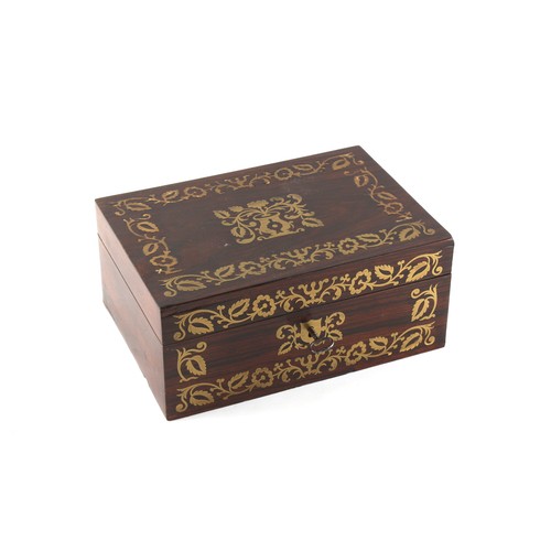 161 - Property of a gentleman - a 19th century rosewood & brass inlaid sewing box, with mother-of-pearl & ... 