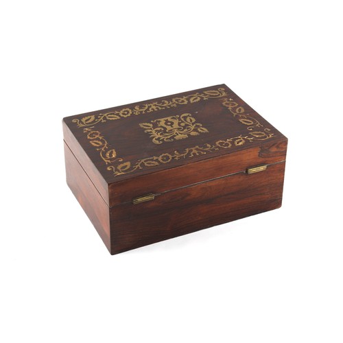 161 - Property of a gentleman - a 19th century rosewood & brass inlaid sewing box, with mother-of-pearl & ... 