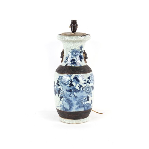 90 - Property of a deceased estate - a Chinese blue & white crackle glazed vase, circa 1900, adapted as a... 