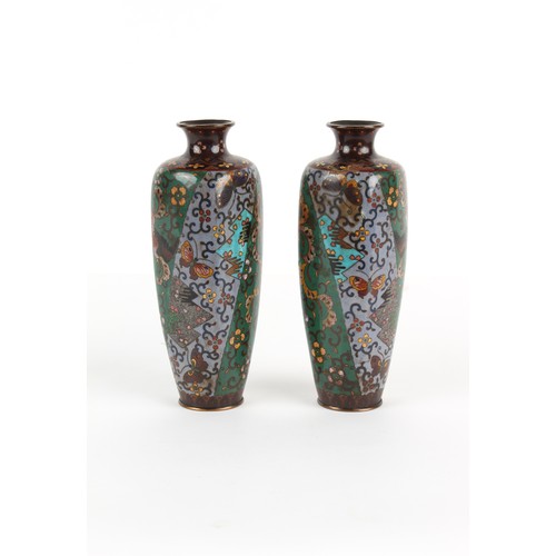 126 - Property of a lady - a pair of Japanese cloisonne rounded square section vases, Meiji period (1868-1... 