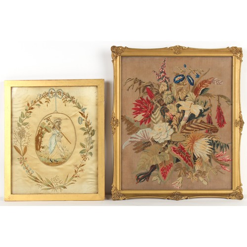 163 - Property of a lady - a 19th century silkwork picture depicting a Harvest Girl, in glazed frame, 18.1... 