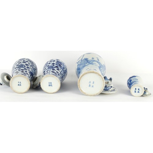 95 - Property of a gentleman - a pair of late 19th century Chinese blue & white baluster vases & covers, ... 