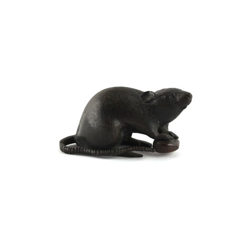 127 - Property of a gentleman - an early 20th century Japanese bronze model of a Rat with Chestnut, signed... 