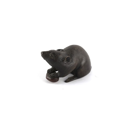 127 - Property of a gentleman - an early 20th century Japanese bronze model of a Rat with Chestnut, signed... 