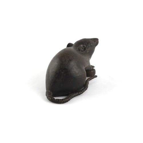 127 - Property of a gentleman - an early 20th century Japanese bronze model of a Rat with Chestnut, signed... 