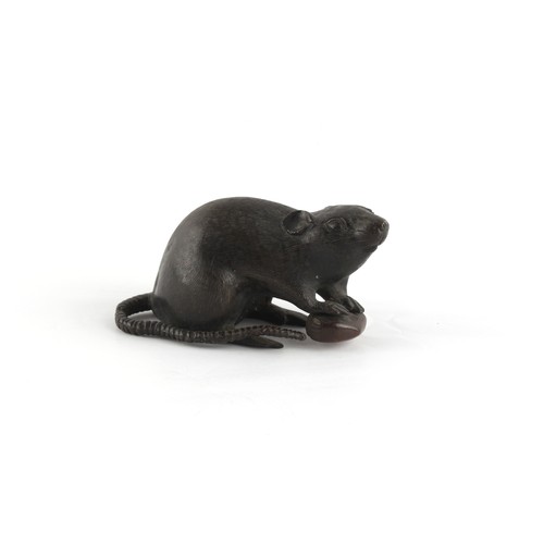 127 - Property of a gentleman - an early 20th century Japanese bronze model of a Rat with Chestnut, signed... 