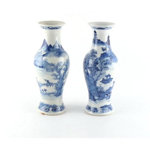 96 - Property of a lady - a pair of Chinese blue & white baluster vases, 19th century, painted with figur... 