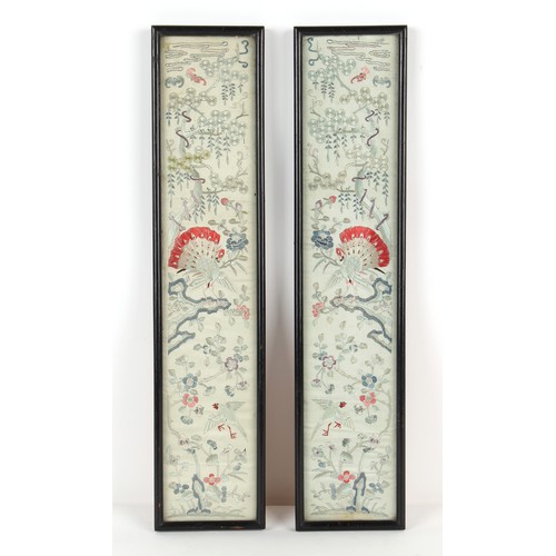 32 - Property of a gentleman - a pair of Chinese embroidered silk sleeve panels, early 20th century, in g... 