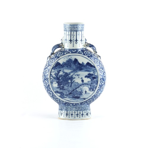 101 - Property of a lady - a late 19th century Chinese blue & white moon flask, painted with figures in la... 