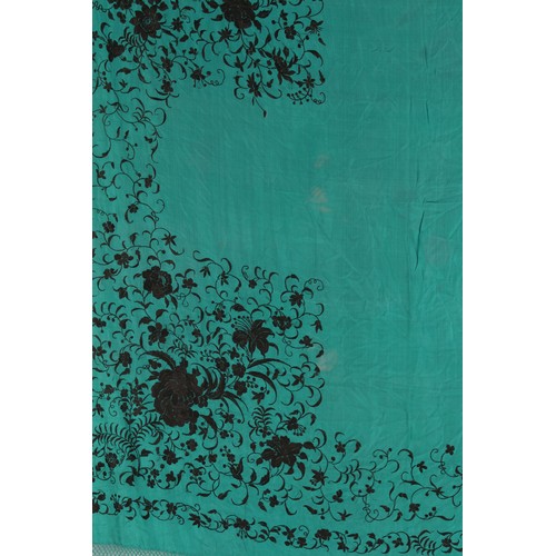 40 - Property of a lady - an early 20th century Chinese embroidered silk shawl, with black floral decorat... 