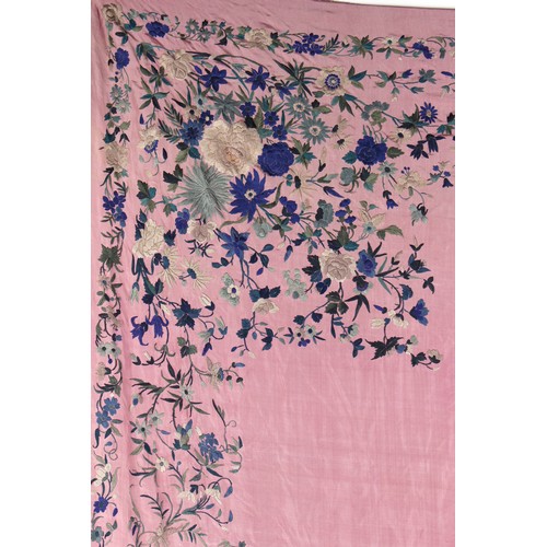 41 - Property of a lady - an early 20th century Chinese embroidered silk shawl, decorated with flowers on... 