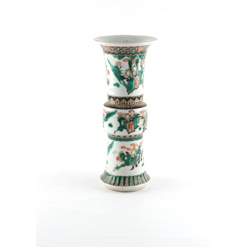 102 - Property of a gentleman - a Chinese famille verte gu vase, 19th century, painted with figures, 11.75... 