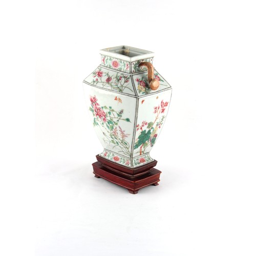 103 - Property of a gentleman - a Chinese famille rose baluster vase of rectangular section, late Qing dyn... 