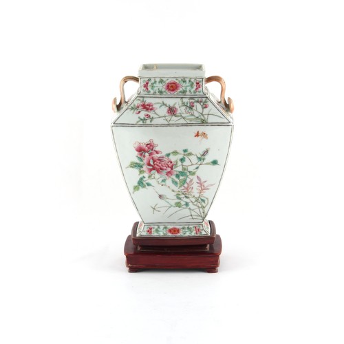 103 - Property of a gentleman - a Chinese famille rose baluster vase of rectangular section, late Qing dyn... 