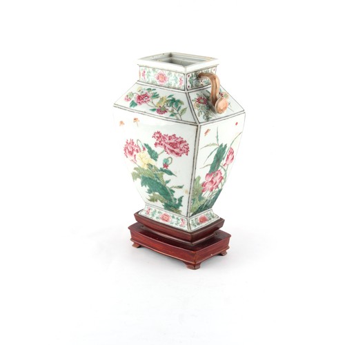 103 - Property of a gentleman - a Chinese famille rose baluster vase of rectangular section, late Qing dyn... 