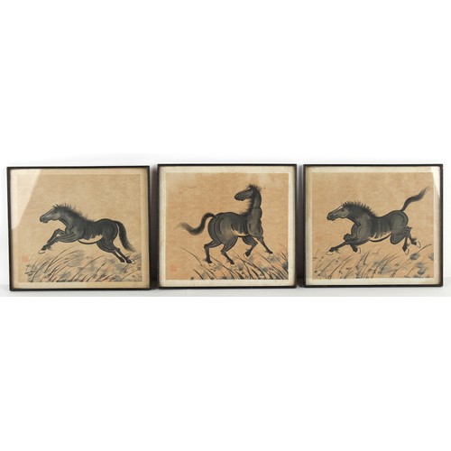 49 - Property of a gentleman - a set of three early / mid 20th century Chinese ink & grey wash paintings ... 