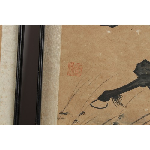 49 - Property of a gentleman - a set of three early / mid 20th century Chinese ink & grey wash paintings ... 