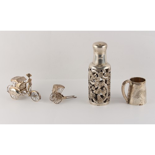 55 - Property of a lady - four Chinese silver items including a late 19th / early 20th century silver bot... 