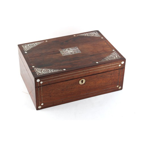 170 - Property of a gentleman - a Victorian rosewood & mother-of-pearl inlaid sewing box, with mother-of-p... 