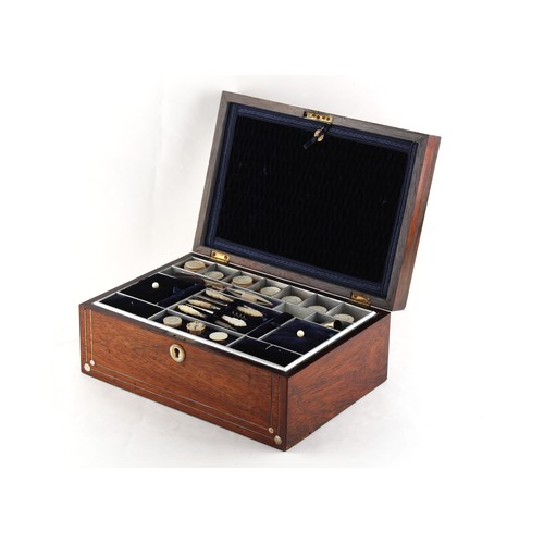 170 - Property of a gentleman - a Victorian rosewood & mother-of-pearl inlaid sewing box, with mother-of-p... 