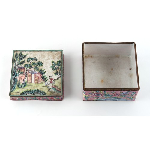 58 - Property of a deceased estate - a Chinese Canton enamel square box, late 19th / early 20th century, ... 