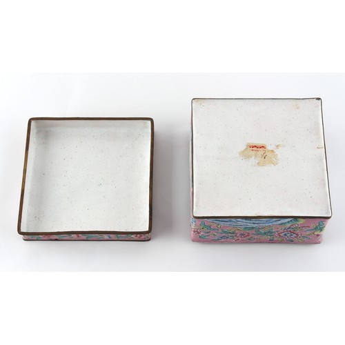 58 - Property of a deceased estate - a Chinese Canton enamel square box, late 19th / early 20th century, ... 